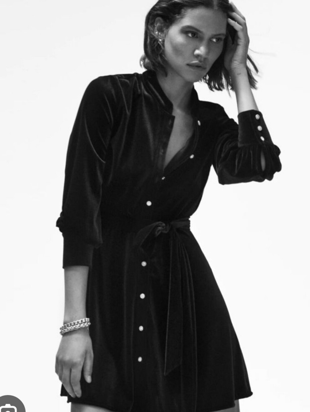 Zara Black Velvet Bejeweled Button Front Mini Dress with Tie Belt M